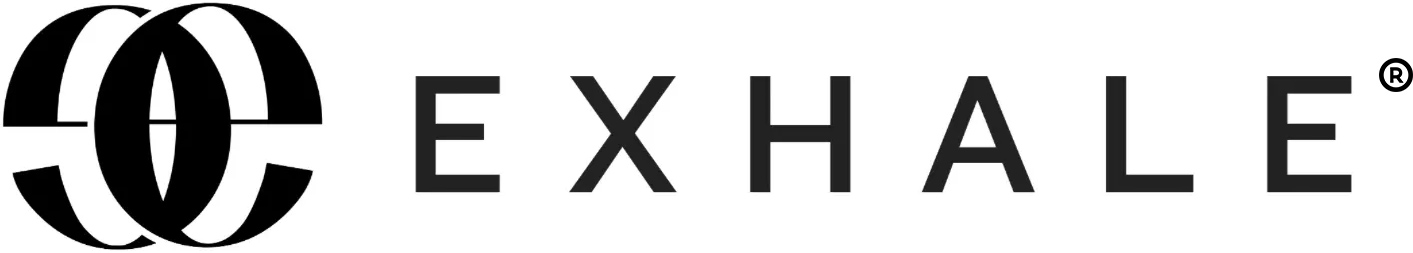 Exhale logo with abstract design element.